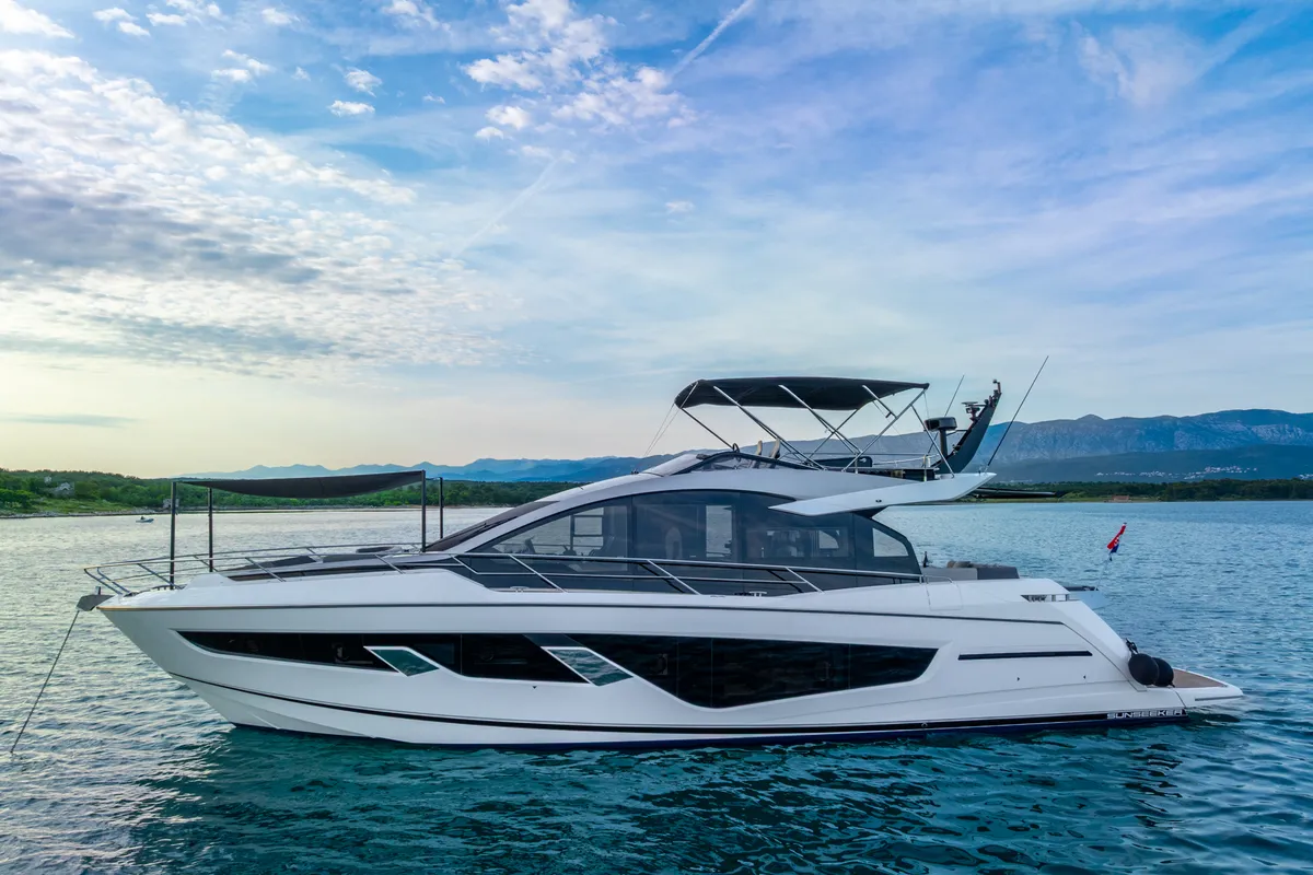 Exterior view of X2, a Sunseeker 65 yacht at Split, Croatia