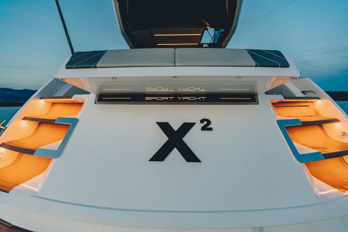 Exterior view of X2, a Sunseeker 65 yacht at Split, Croatia