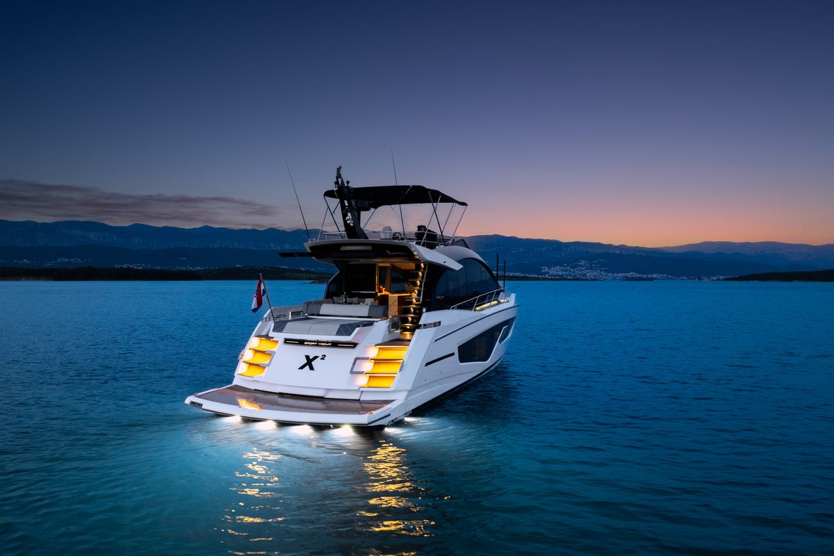 Exterior view of X2, a Sunseeker 65 yacht at Split, Croatia