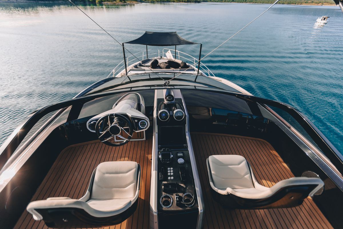 Cockpit of X2, a Sunseeker 65 yacht at Split, Croatia