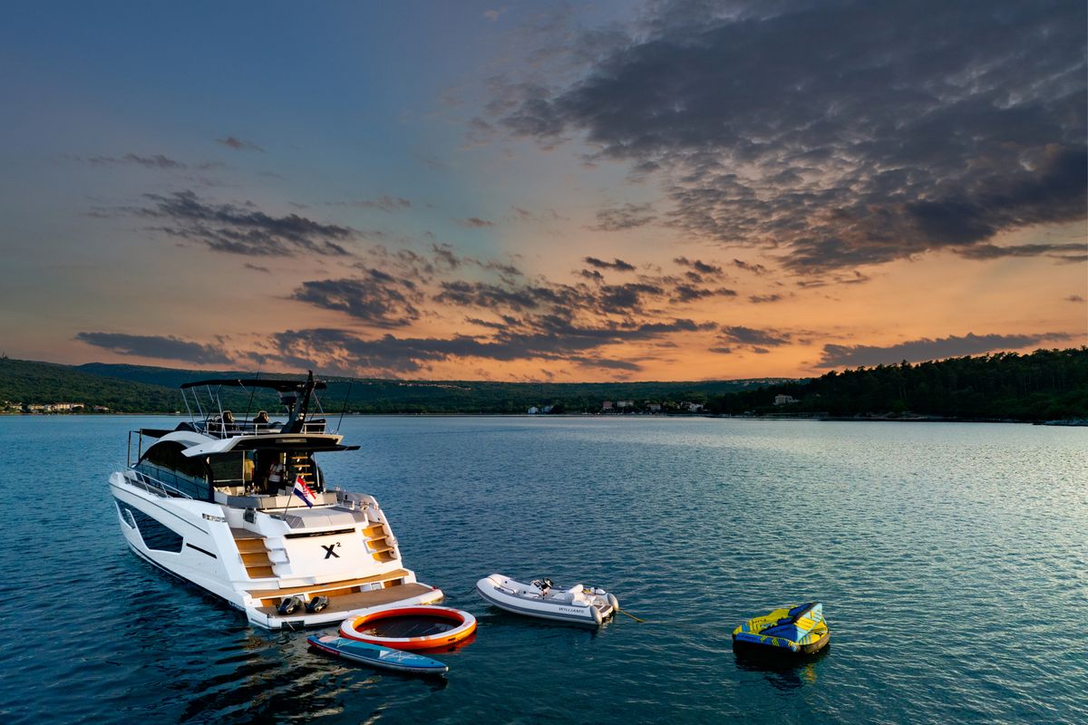 Exterior view of X2, a Sunseeker 65 yacht at Split, Croatia