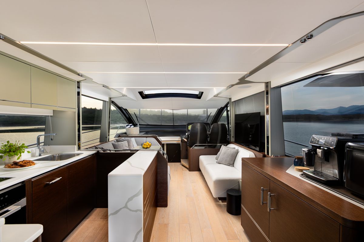 Salon of X2, a Sunseeker 65 yacht at Split, Croatia