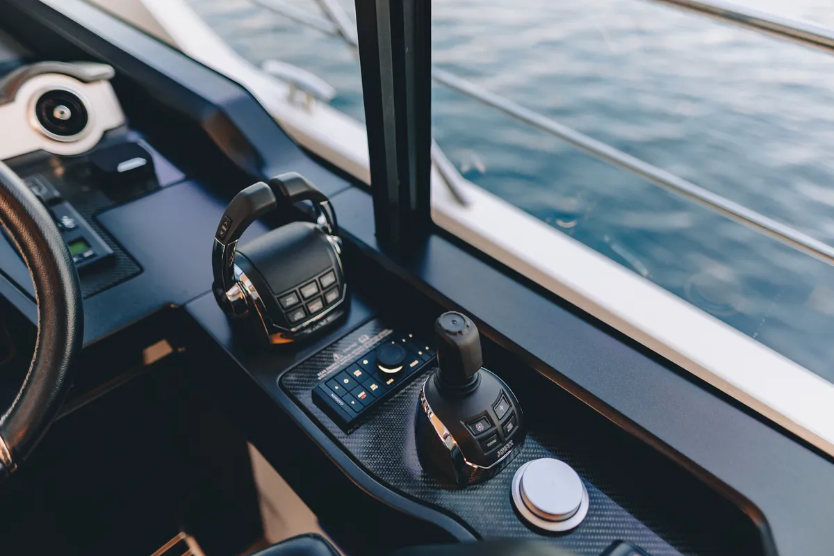 Cockpit of X2, a Sunseeker 65 yacht at Split, Croatia