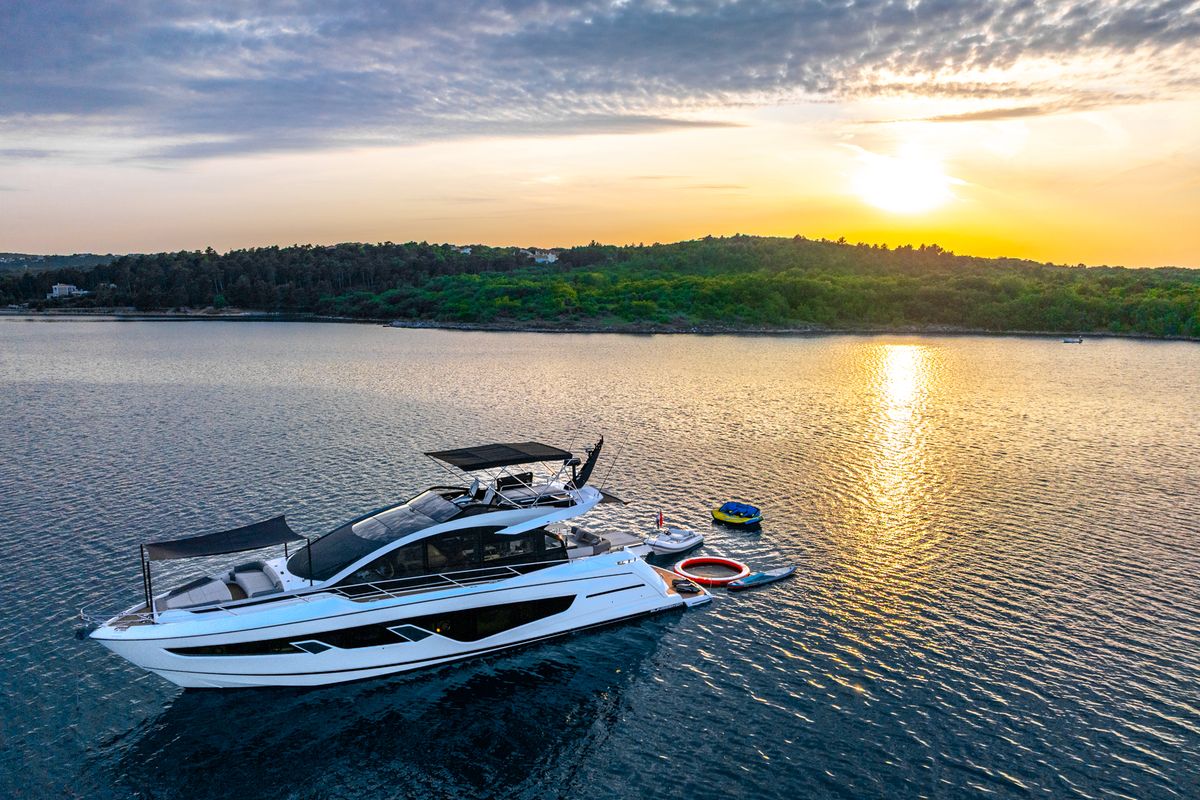 Exterior view of X2, a Sunseeker 65 yacht at Split, Croatia