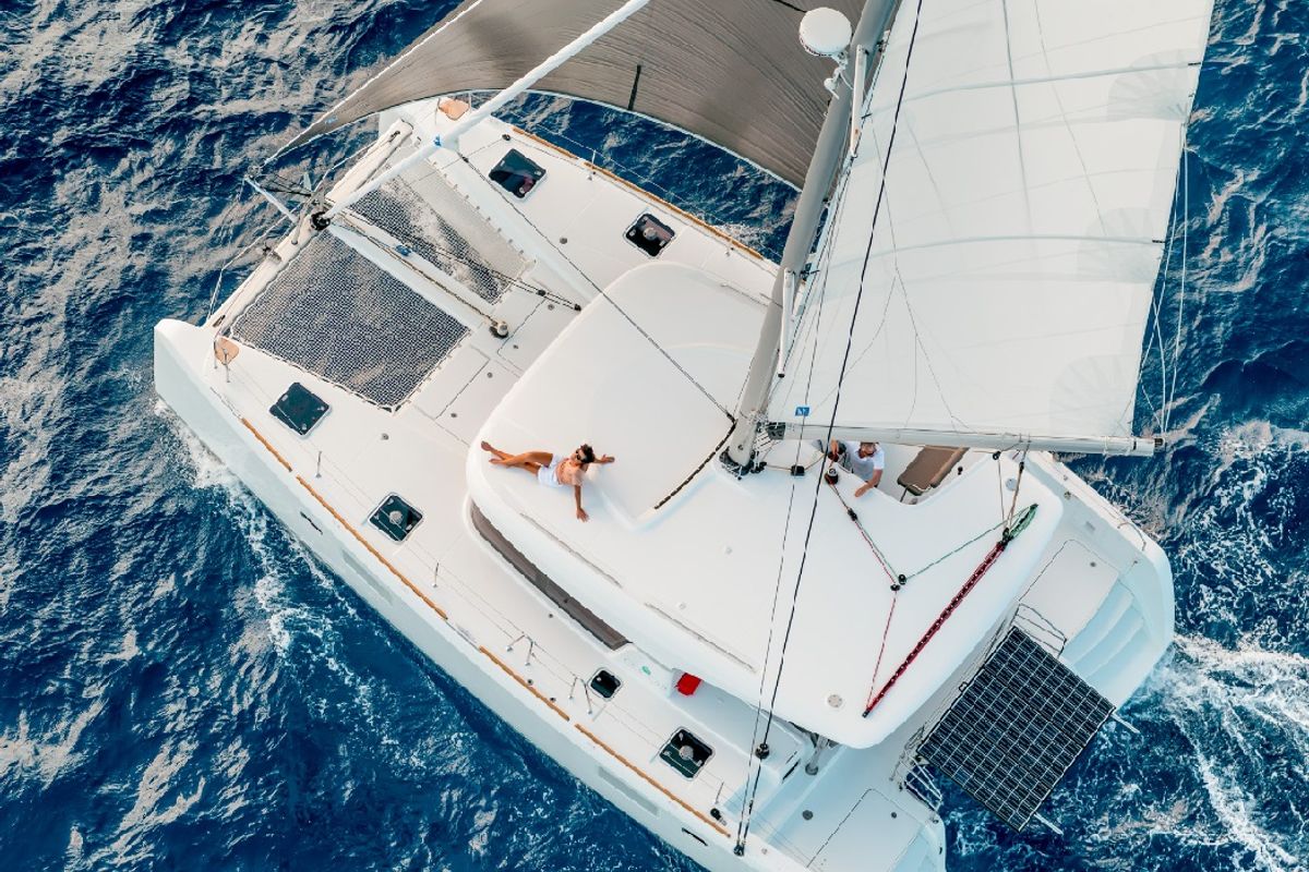 Exterior view of EXPLORER, a Lagoon 39 catamaran at Municipal Unit of Lefkada, Greece