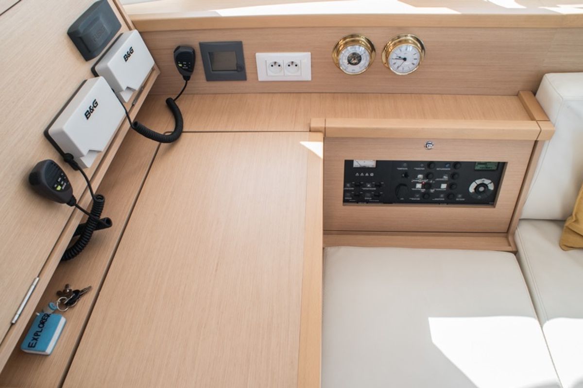 Cockpit of EXPLORER, a Lagoon 39 catamaran at Municipal Unit of Lefkada, Greece