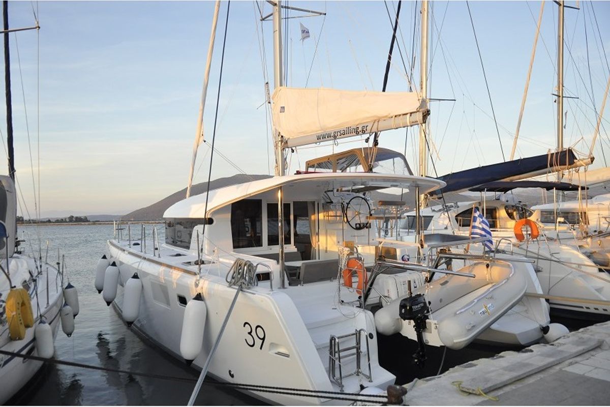 Exterior view of EXPLORER, a Lagoon 39 catamaran at Municipal Unit of Lefkada, Greece