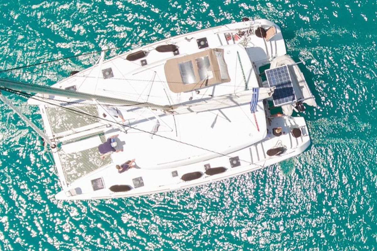 Exterior view of EXPLORER, a Lagoon 39 catamaran at Municipal Unit of Lefkada, Greece
