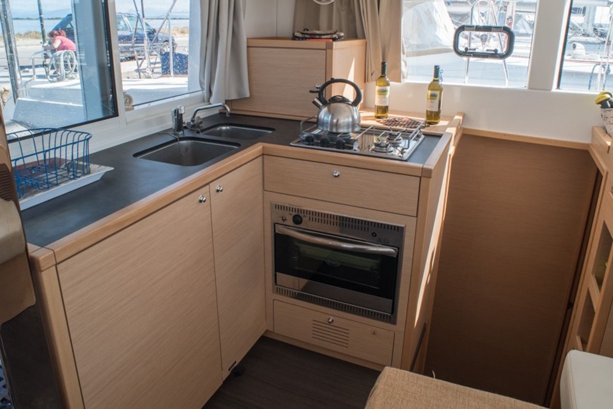 Galley of EXPLORER, a Lagoon 39 catamaran at Municipal Unit of Lefkada, Greece
