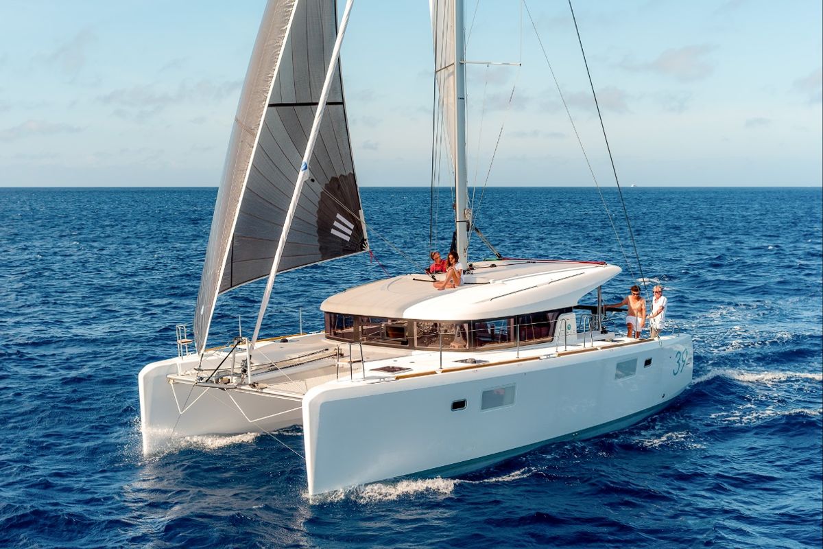 Exterior view of EXPLORER, a Lagoon 39 catamaran at Municipal Unit of Lefkada, Greece