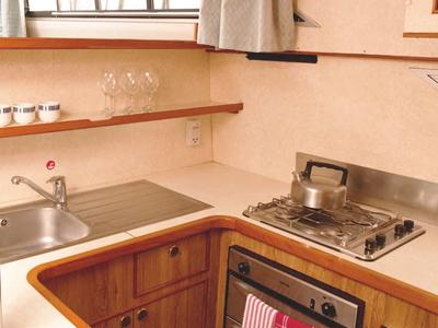 Galley of Clipper - Comfort 36, a Cygnet Clipper motorboat at Castelnaudary, France