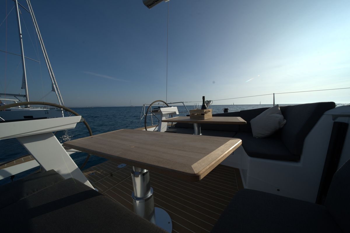 Deck of El Diablo, a Hanse Yachts Hanse 410 sailboat at Rosignano Solvay, Italy