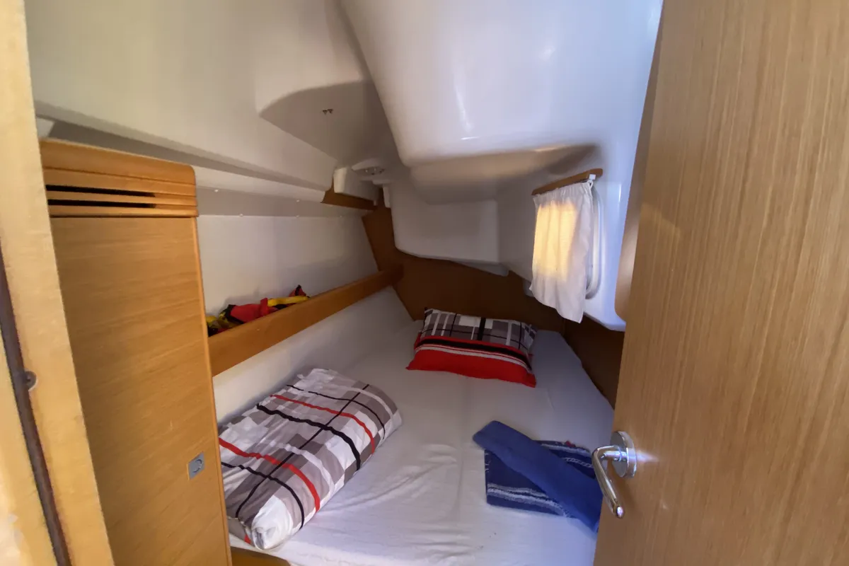 Cabin on Scooby-Doo, a Jeanneau Sun Odyssey 36i sailboat at Fethiye, Turkey