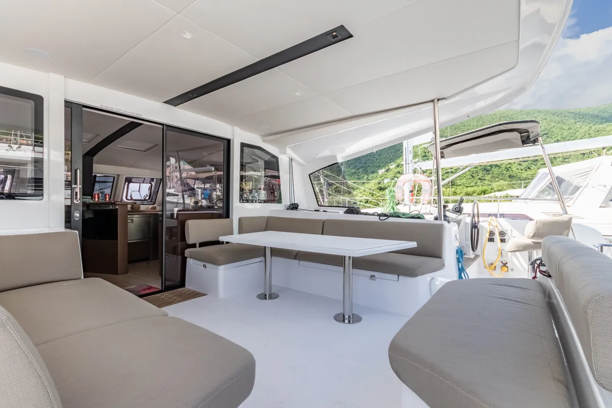 Deck of Duality II, a Nautitech Rochefort Nautitech 44 catamaran at Road Town, British Virgin Islands