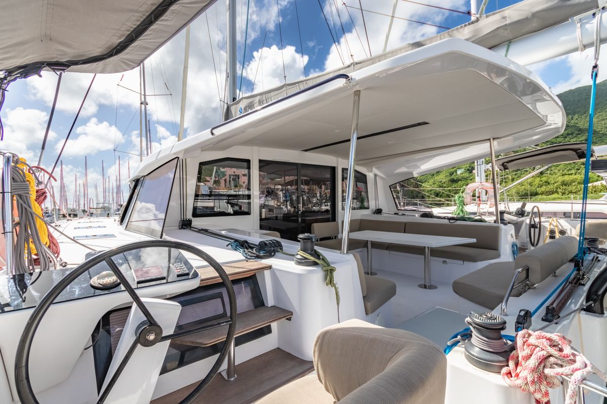 Cockpit of Duality II, a Nautitech Rochefort Nautitech 44 catamaran at Road Town, British Virgin Islands
