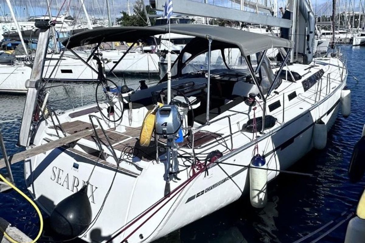 Exterior view of SEAREX, a Bavaria Cruiser 56 sailboat at Athens, Greece