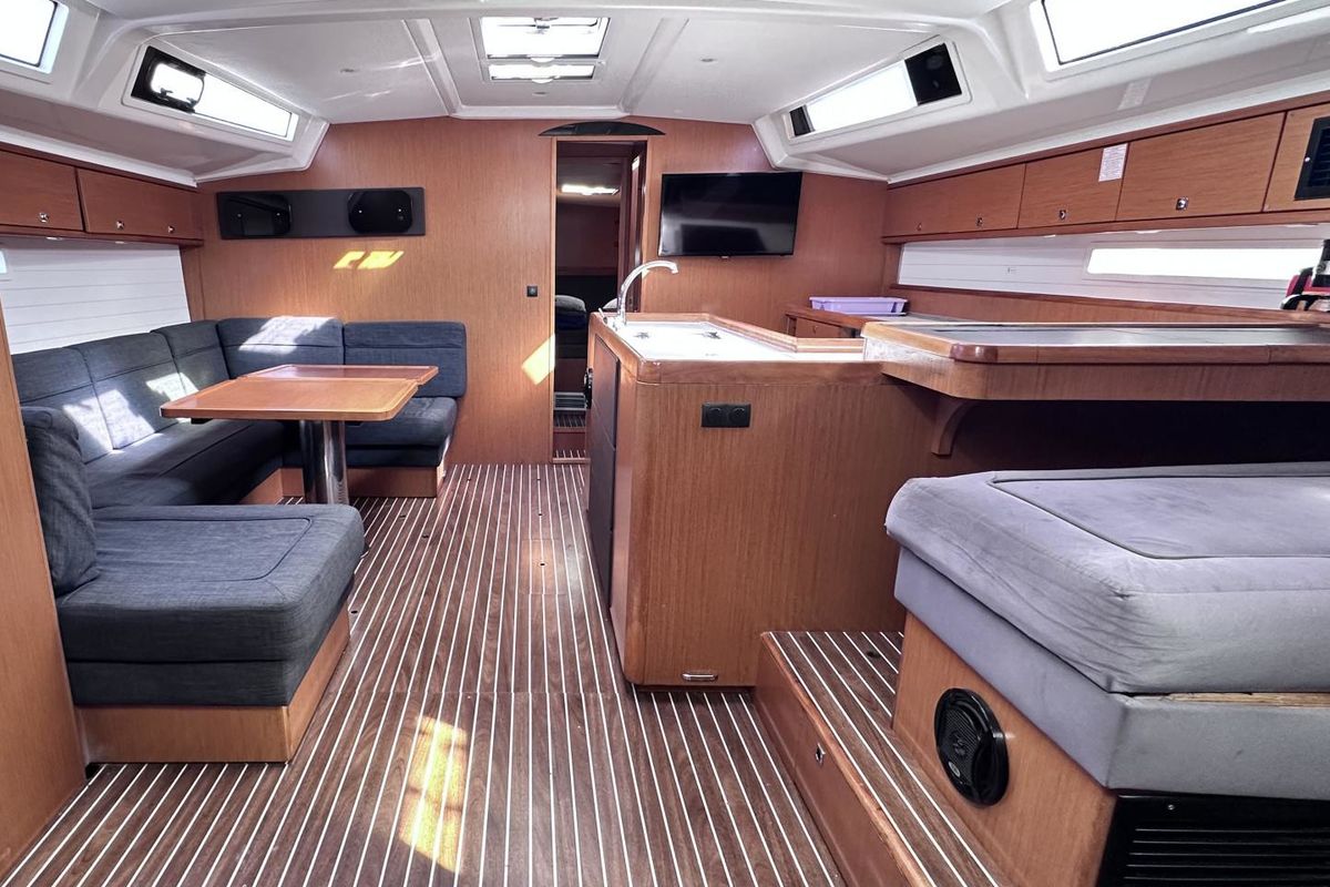 Salon of SEAREX, a Bavaria Cruiser 56 sailboat at Athens, Greece