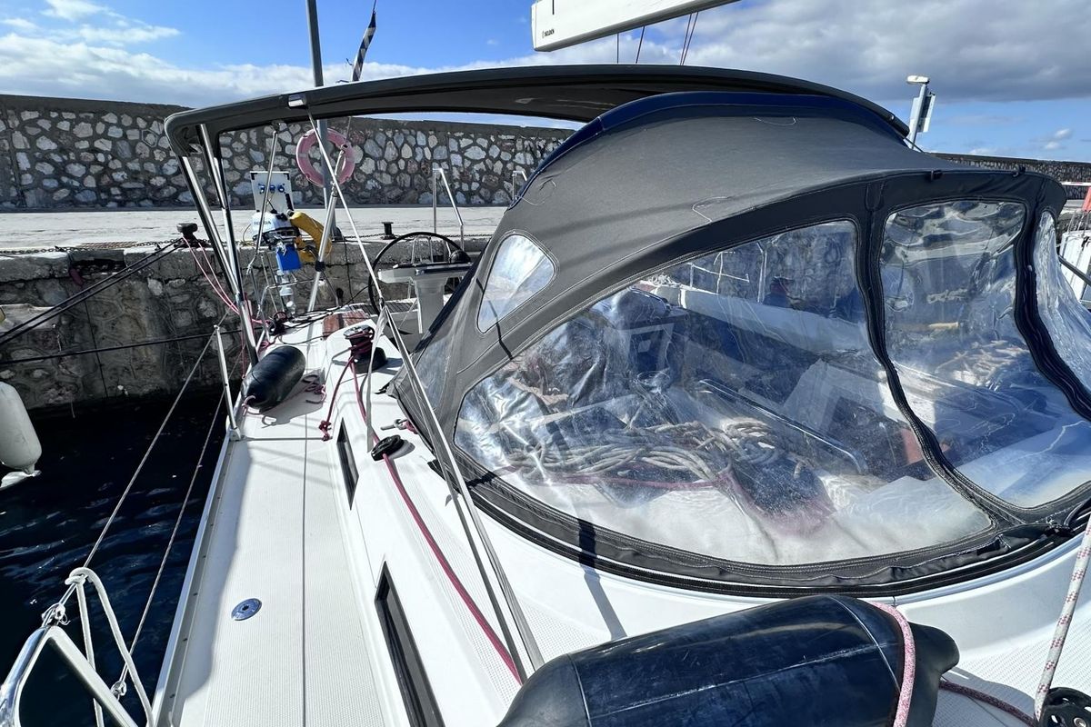 Exterior view of SEAREX, a Bavaria Cruiser 56 sailboat at Athens, Greece