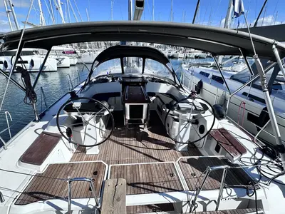 Cockpit of SEAREX, a Bavaria Cruiser 56 sailboat at Athens, Greece