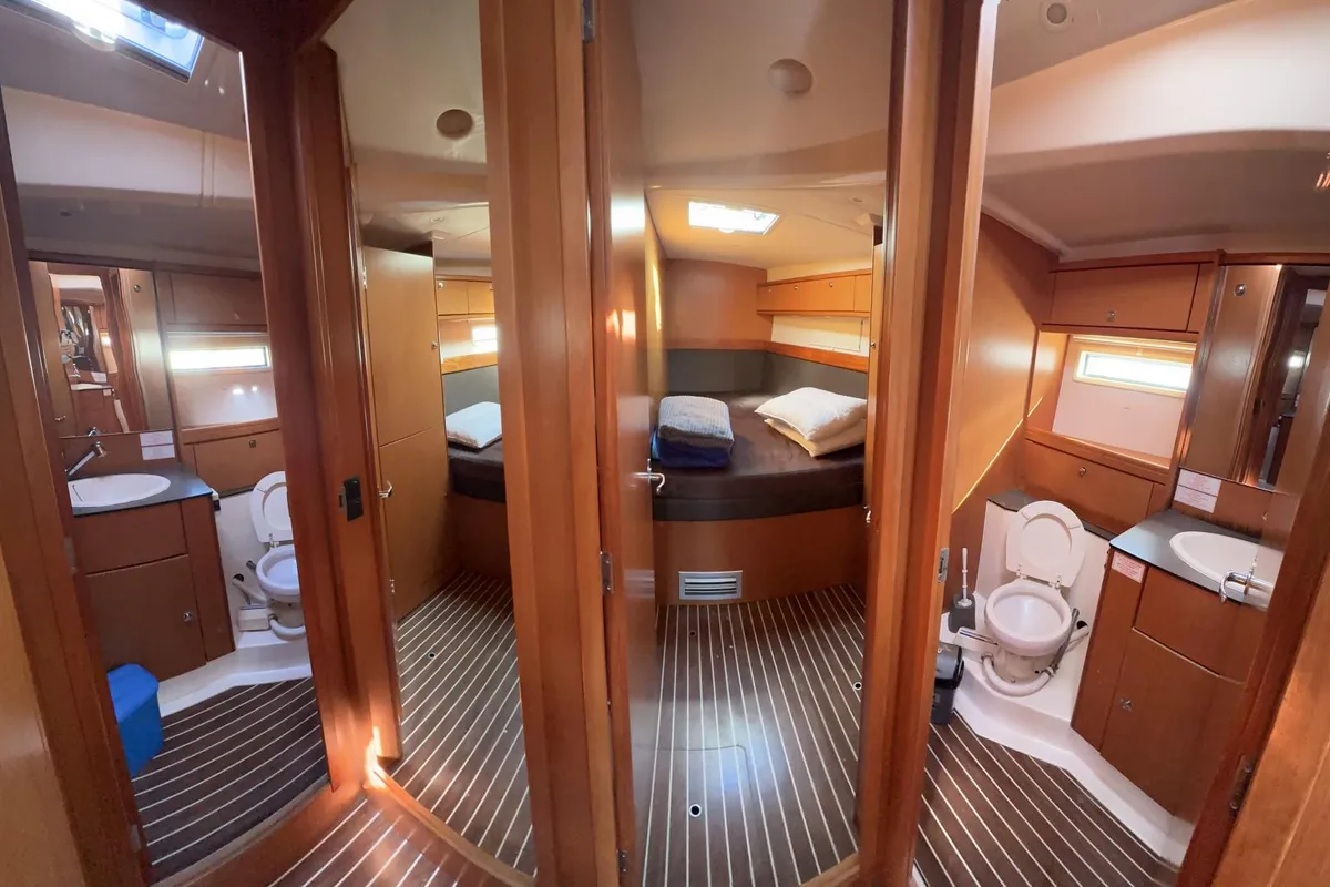 Cabin on SEAREX, a Bavaria Cruiser 56 sailboat at Athens, Greece