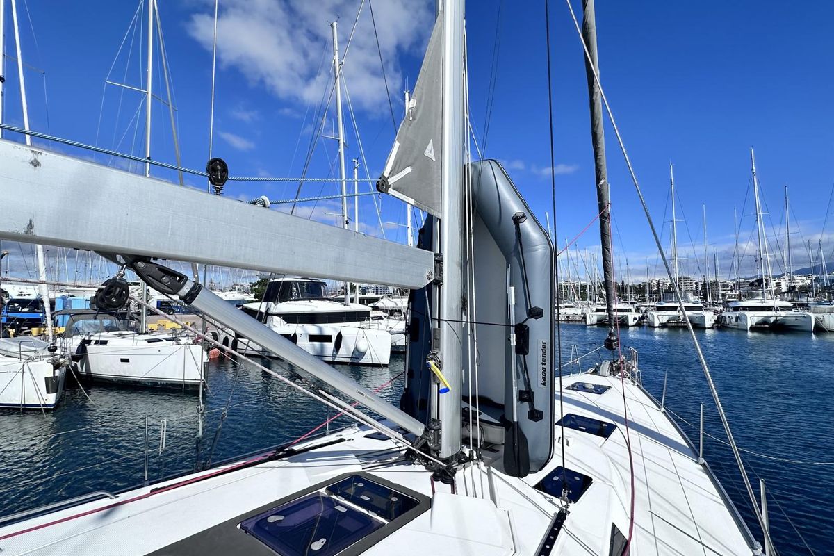 Deck of SEAREX, a Bavaria Cruiser 56 sailboat at Athens, Greece