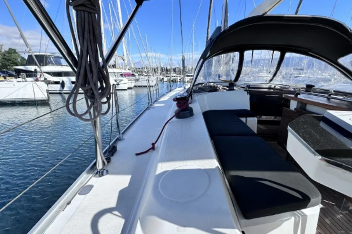 Deck of SEAREX, a Bavaria Cruiser 56 sailboat at Athens, Greece