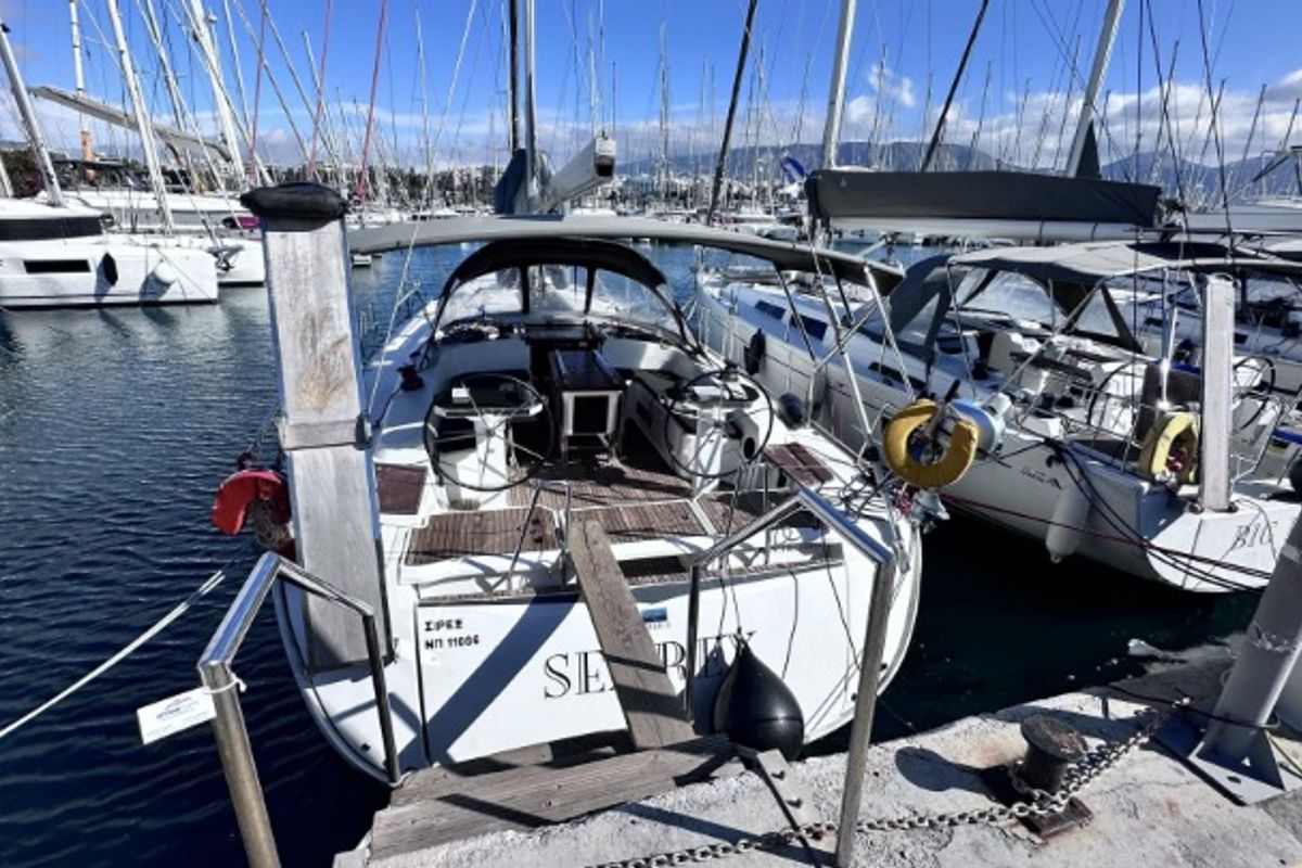 Exterior view of SEAREX, a Bavaria Cruiser 56 sailboat at Athens, Greece