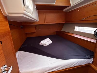 Cabin on Dori, a Dufour 470 sailboat at Tonnarella, Italy