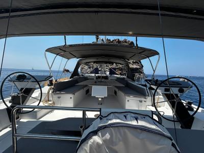 Cockpit of Dori, a Dufour 470 sailboat at Tonnarella, Italy