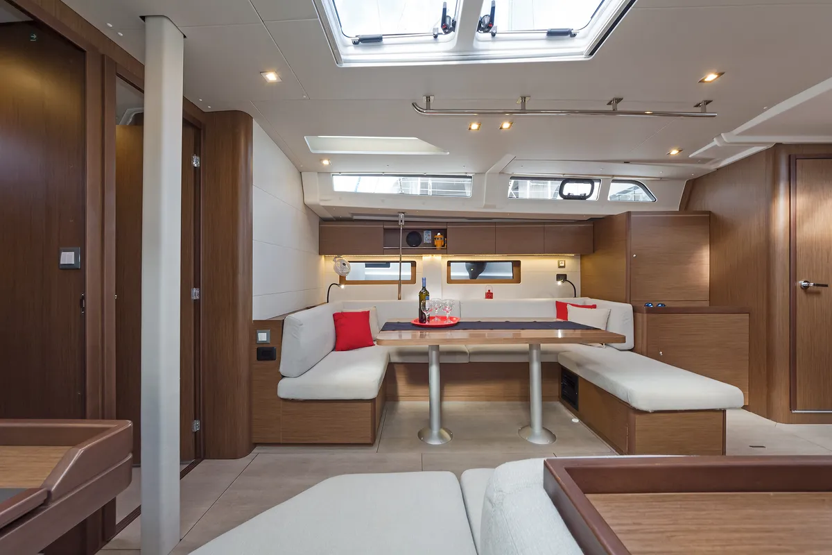 Salon of Freyja, a Beneteau Oceanis 51.1 sailboat at Kos, Greece