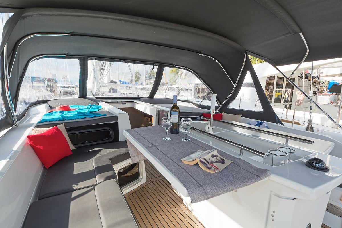 Deck of Freyja, a Beneteau Oceanis 51.1 sailboat at Kos, Greece