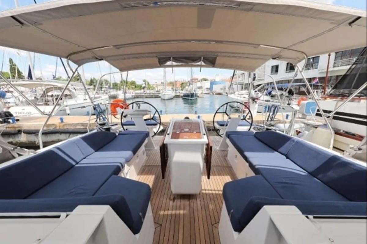 Cockpit of Hydra XV, a Lagoon 46 catamaran at Municipal Unit of Lefkada, Greece