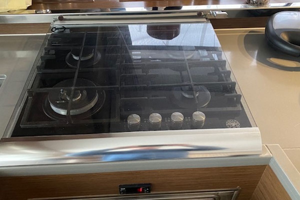 Galley of Buena Suerte, a Lagoon 450 F catamaran at Athens, Greece