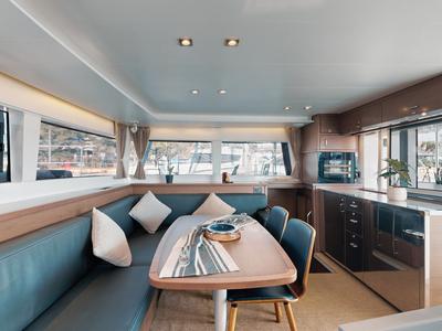 Salon of Buena Suerte, a Lagoon 450 F catamaran at Athens, Greece