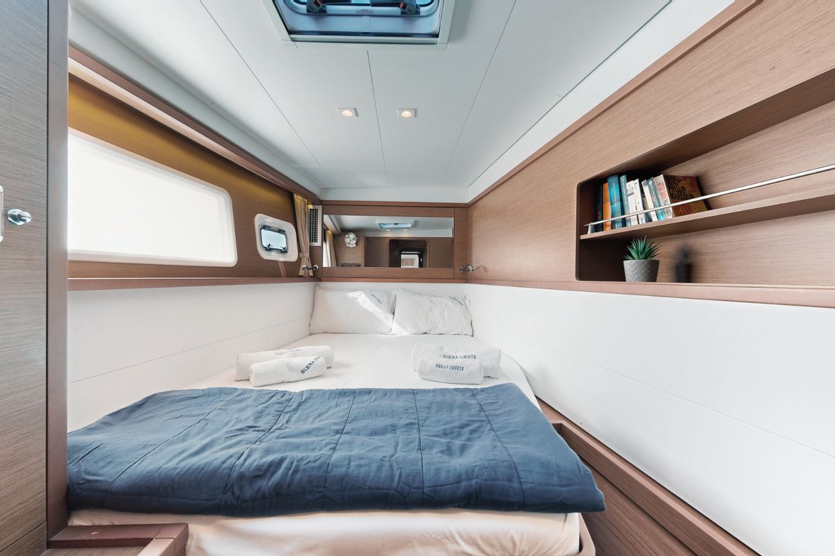 Cabin on Buena Suerte, a Lagoon 450 F catamaran at Athens, Greece