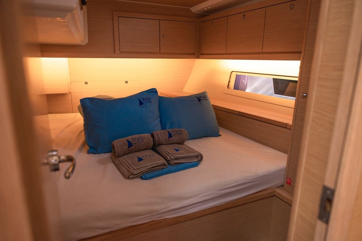 Cabin on Happiness, a Dufour 470 sailboat at Fethiye, Turkey