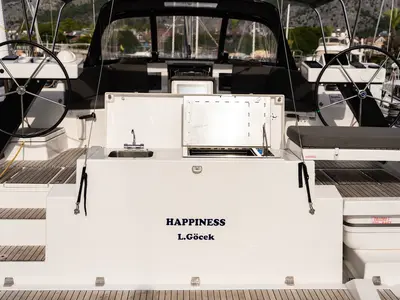 Deck of Happiness, a Dufour 470 sailboat at Fethiye, Turkey