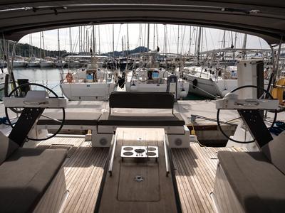 Cockpit of Happiness, a Dufour 470 sailboat at Fethiye, Turkey