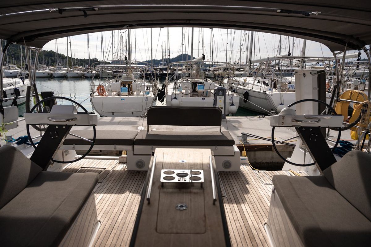 Cockpit of Happiness, a Dufour 470 sailboat at Fethiye, Turkey
