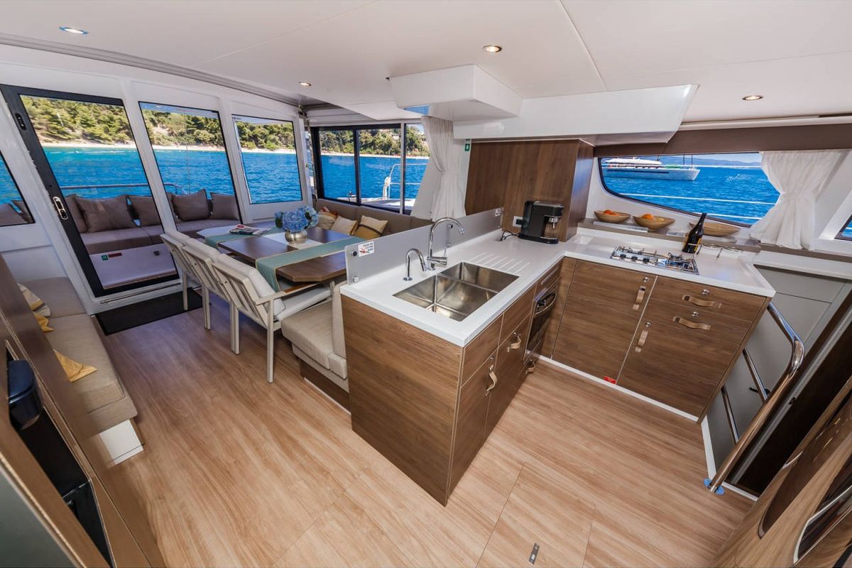 Galley of Margeo XVIII, a Bali 4.6 catamaran at Athens, Greece