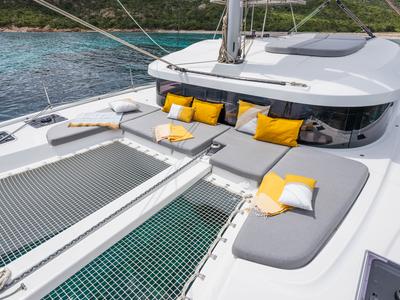Deck of Les Petits Loups VIII, a Lagoon 38 catamaran at Ajaccio, France