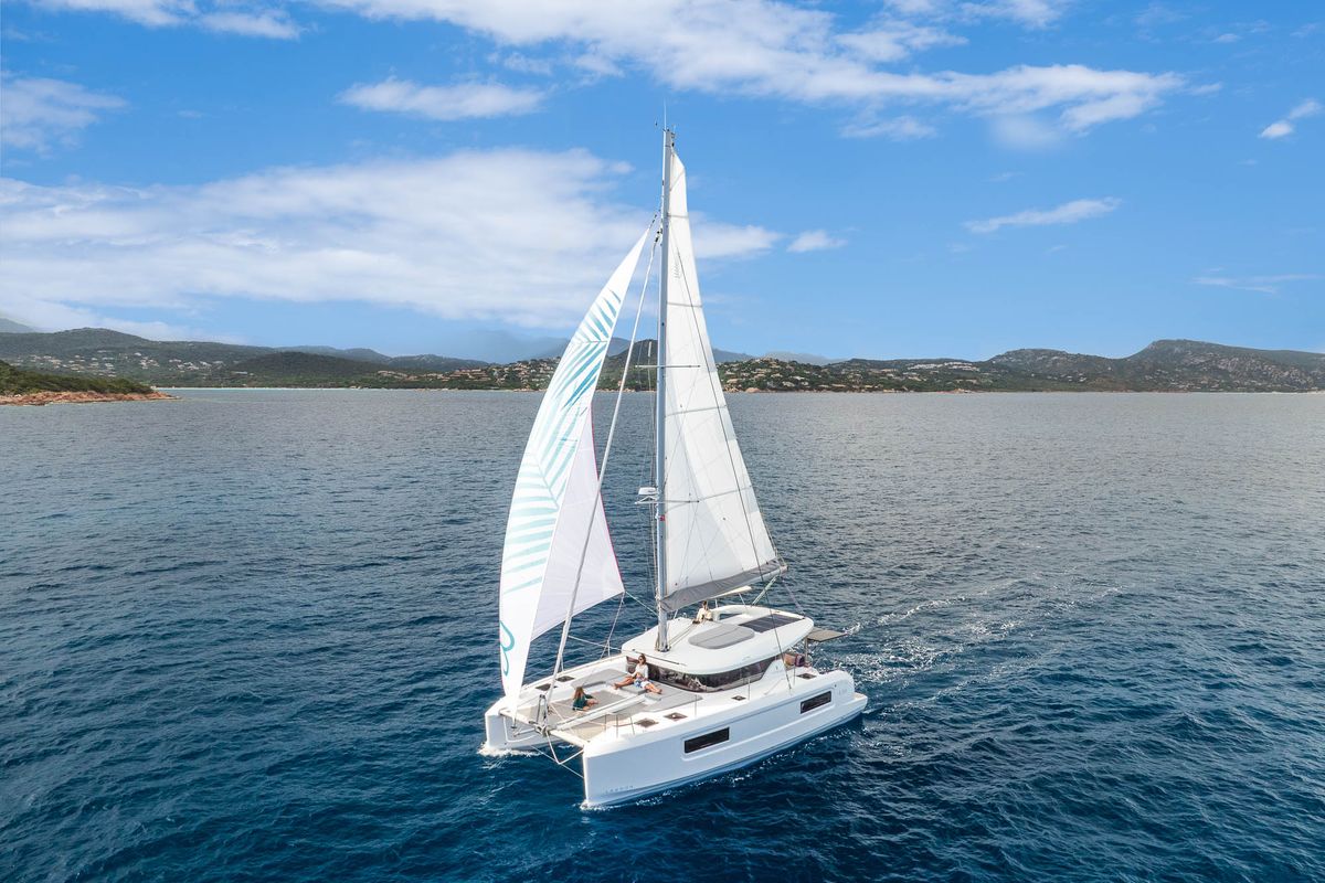 Exterior view of Les Petits Loups VIII, a Lagoon 38 catamaran at Ajaccio, France