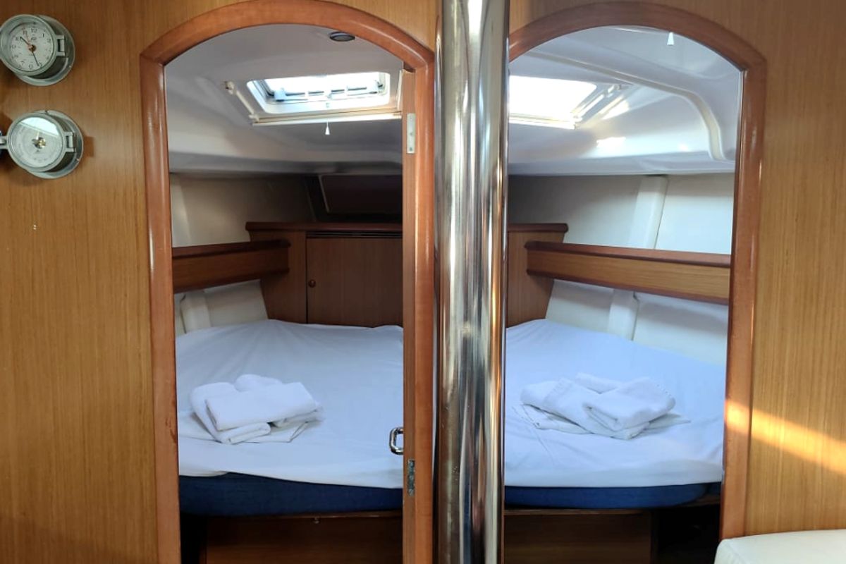 Cabin on Nala, a Jeanneau Sun Odyssey 45 sailboat at Preveza, Greece