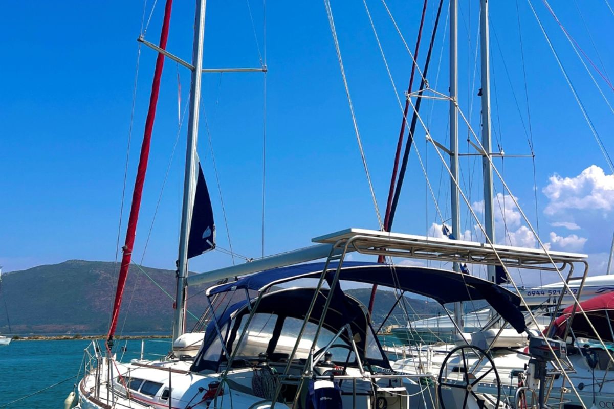 Exterior view of Nala, a Jeanneau Sun Odyssey 45 sailboat at Preveza, Greece