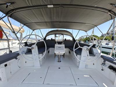 Cockpit of Marlin 1, a Bavaria Cruiser 46 sailboat at Fethiye, Turkey