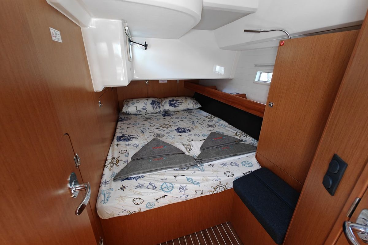 Cabin on Marlin 1, a Bavaria Cruiser 46 sailboat at Fethiye, Turkey