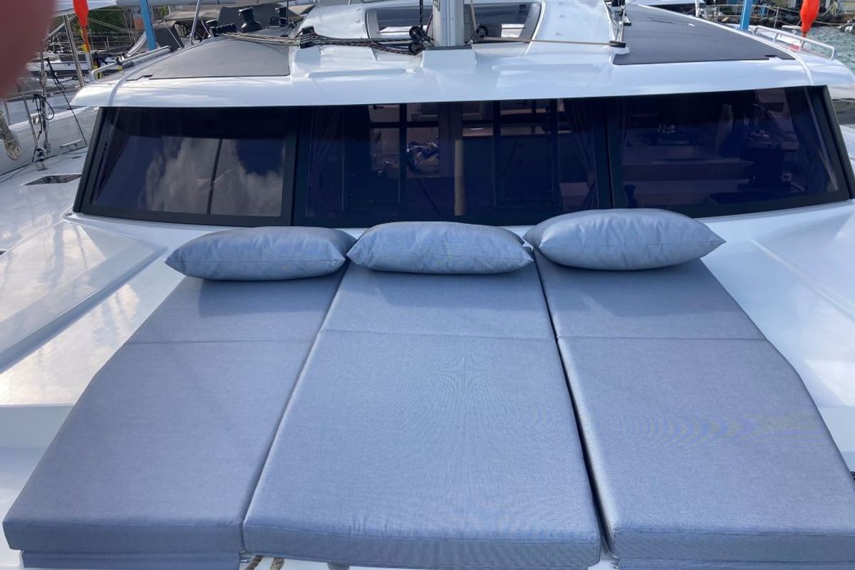 Deck of Aquaphoria, a Fountaine Pajot Tanna 47 Maestro catamaran at Charlotte Amalie, United States