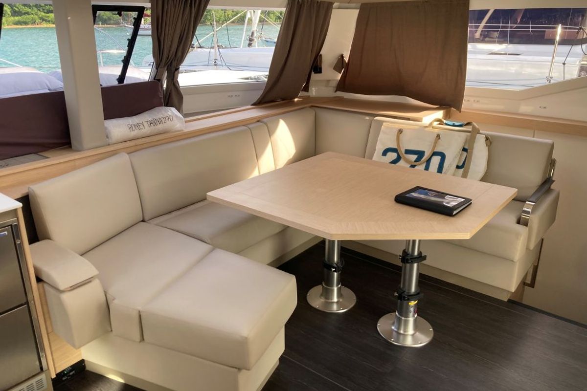 Salon of Aquaphoria, a Fountaine Pajot Tanna 47 Maestro catamaran at Charlotte Amalie, United States