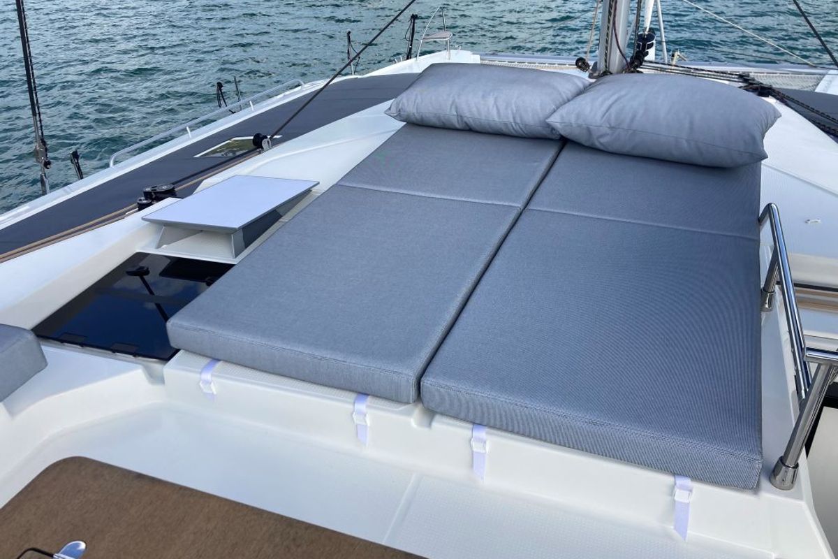 Deck of Aquaphoria, a Fountaine Pajot Tanna 47 Maestro catamaran at Charlotte Amalie, United States