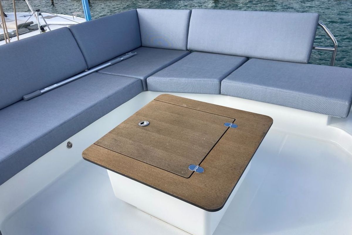Deck of Aquaphoria, a Fountaine Pajot Tanna 47 Maestro catamaran at Charlotte Amalie, United States